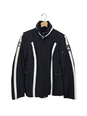 Bogner Fire + Ice Racing Stripe Ski Jacket Stowaway Hood Black White Size 6